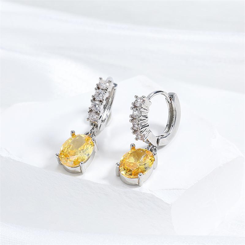 Fashion Yellow Oval Zircon Drop Earrings for Women Shiny Geometric Crystal Zirconia Bridal Earring Luxury Wedding Zircon