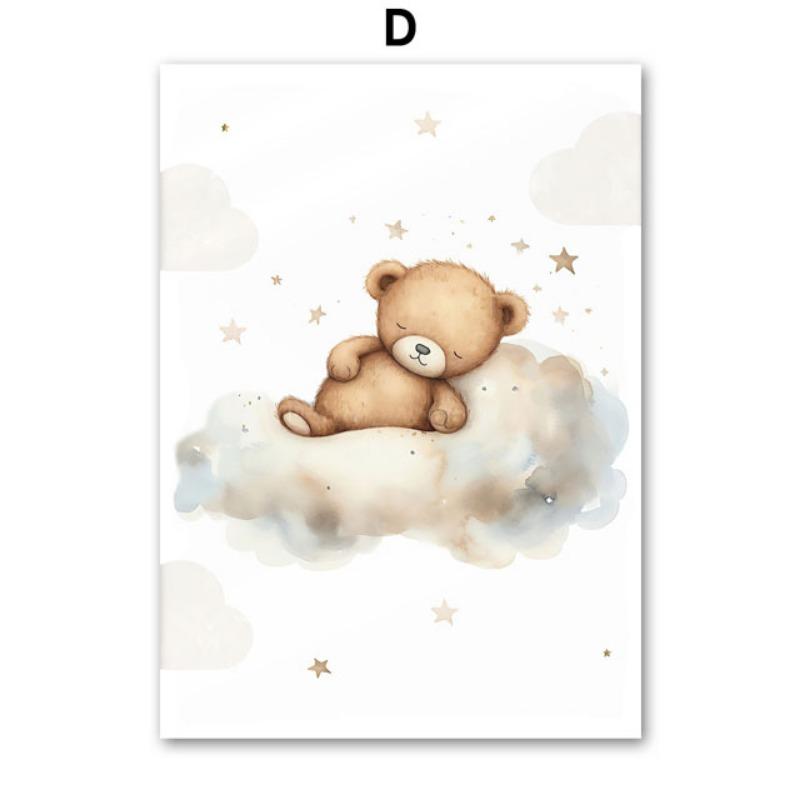 Bear Hot Air Balloon Aircraft Moon Cloud Balloon Nursery Wall Art Canvas Painting Posters & Prints Pictures Baby Kids Room Decor