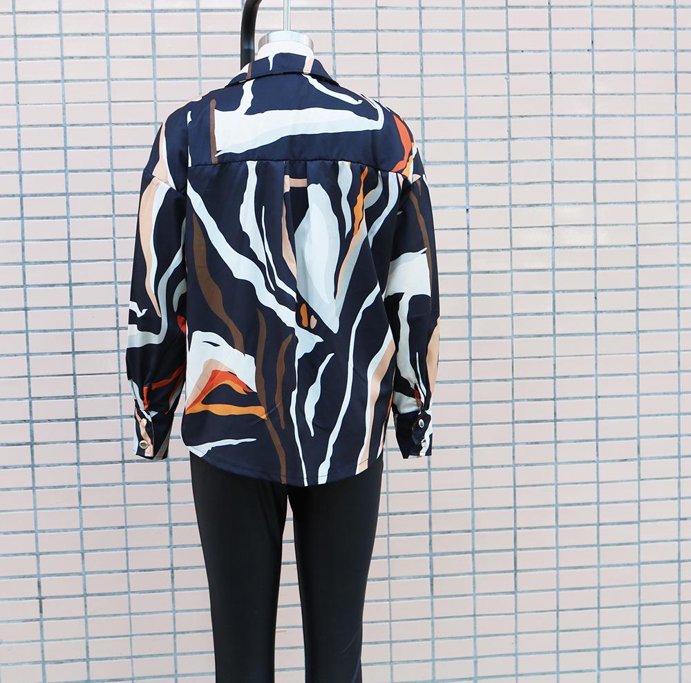 2022 European & American Print Loose Long Sleeve Women's Casual Button Shirt