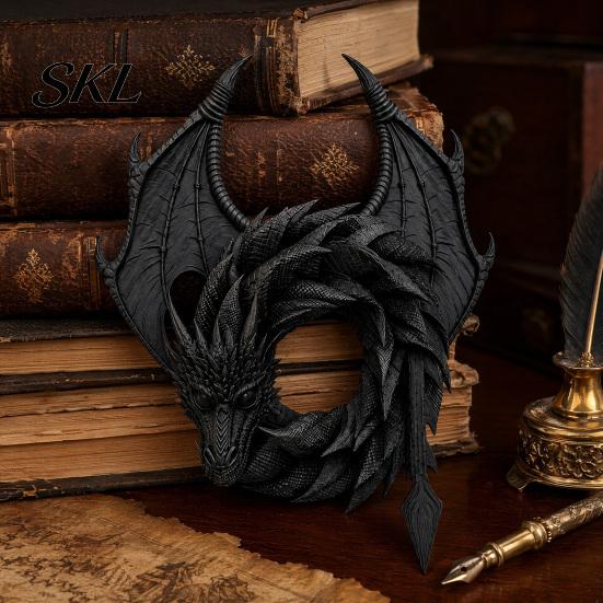Small Decorative Wreath 3D Creative Dragon Ornament, Realistic Detailed Round Shaped Decor, Holiday Stylish Desktop Ornament for Home Indoor,