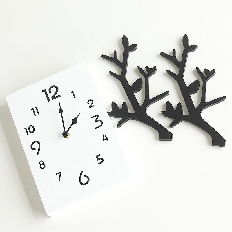 Nordic Minimalist Creative Antlers Wooden Clocks Home Living Room Room Wall Decoration Square Wall C