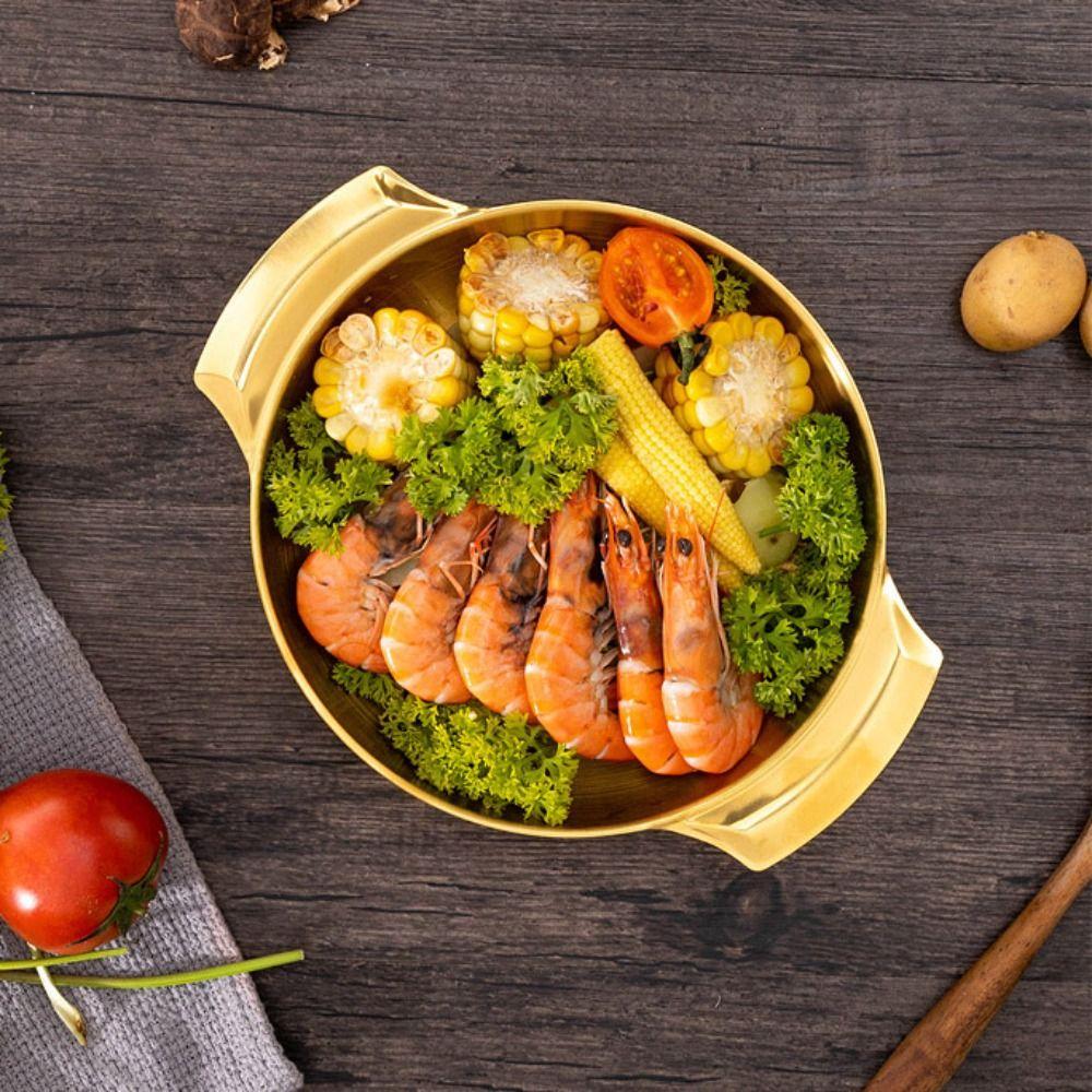 Conjoined Double Handles Cooking Pan Stainless Steel Soup Basin Korean Style Pot  Ramen