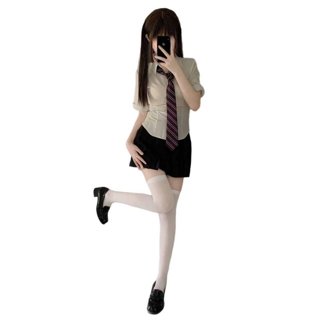 Original JK Uniform: Women's Sexy Long-Sleeve Pleated Shirt, Slimming Waist-Hugging Design.