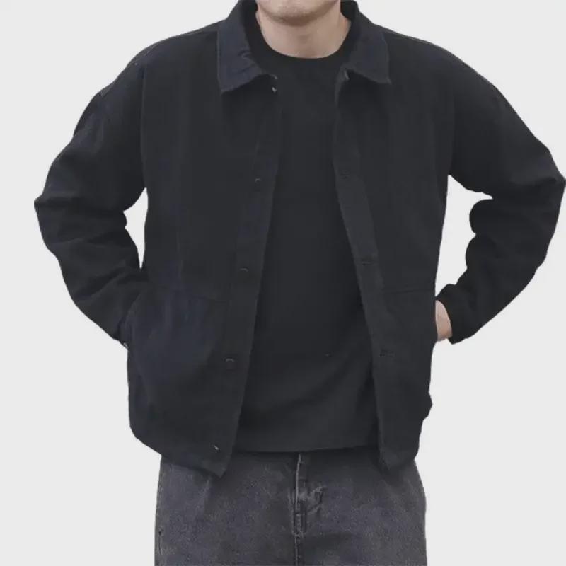 Men's Black Denim Jacket - Korean Style, Trendy, Versatile, Simple, Loose Fit for Teenagers and Students