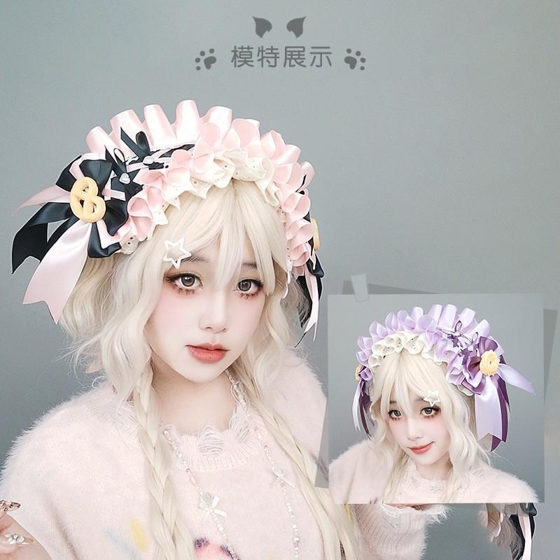 Sweet Japanese Lolita Hair Band With Lace Bow Butterfly Detail Handmade Cotton Headband Cosplay Anime Convention