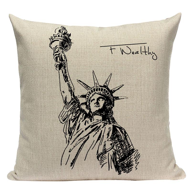 Simple Cushion Decorative Pillows Custom Cushion Cover Building Wind Pillow Case For Pillow Statue Of Liberty Pillow Case