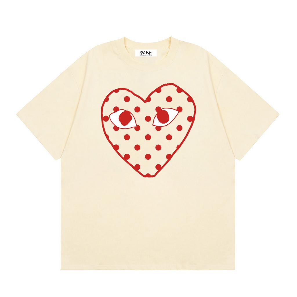 Unisex Crew Neck Short Sleeve Loose Fit Japanese Fresh T-Shirt Heart Geometric Print 100% Cotton Top