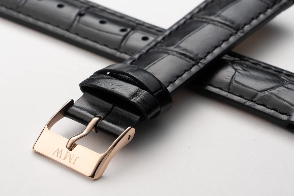 JMW TOKYO Watch Strap, 20mm Lug Width, Genuine Leather Replacement Strap, Black or Rose Gold Buckle, Tools, Spring Bars, Box Included, Men's Moon
