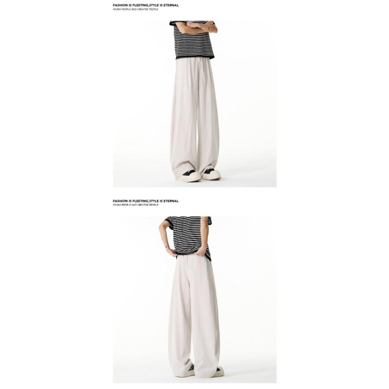 Mens Loose Drawstring Cool Feeling Versatile Casual Curved Long Pants