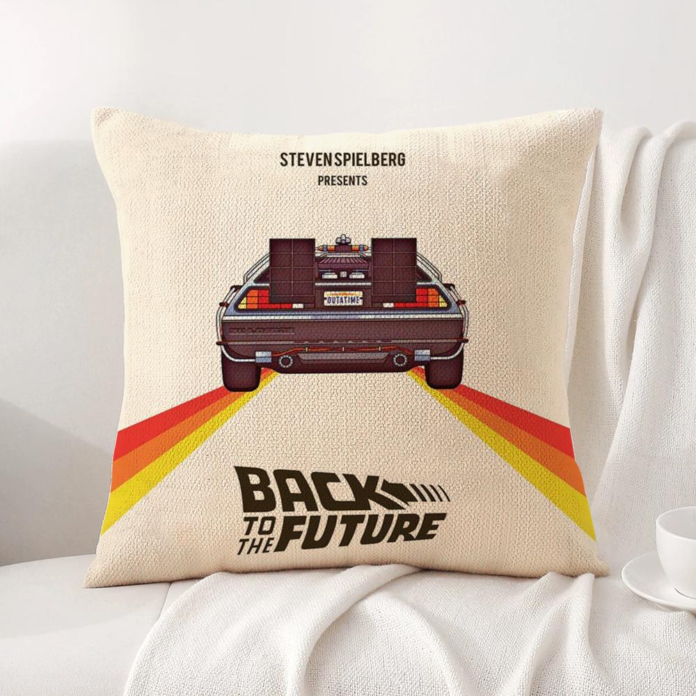 B-Back To The Future Cushion Cover Summer Coolness Linen Fabric Double-Sided Printing Pillow Case Sofa Home Decor Gift