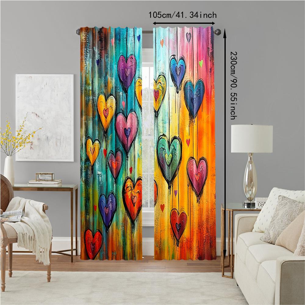 2 pcs   versatile polyester transparent curtains for home decoration Love Graffiti Art Colorful for use in bedrooms and living
