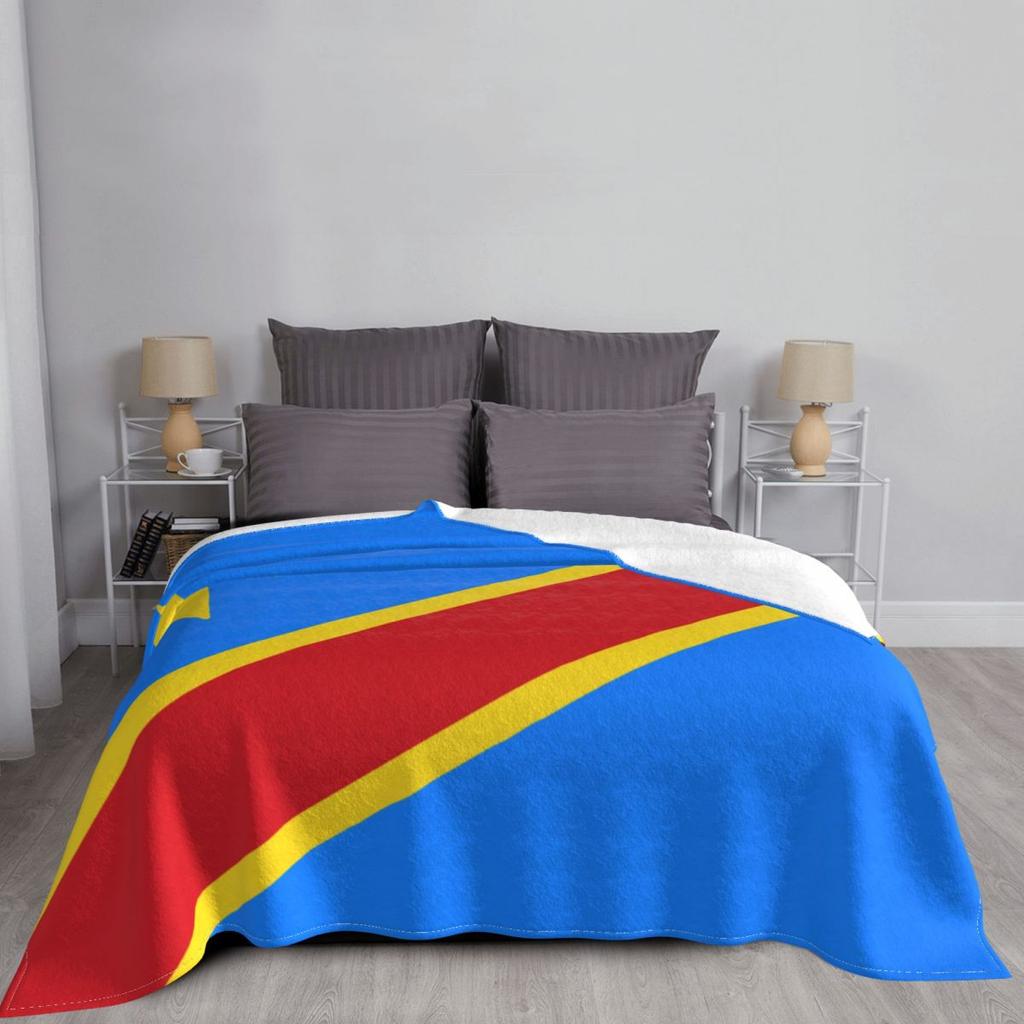Flag Of Congo Kinshasa Zaire Flannel Throw Blanket Blanket for Home Outdoor Soft Bedroom Quilt