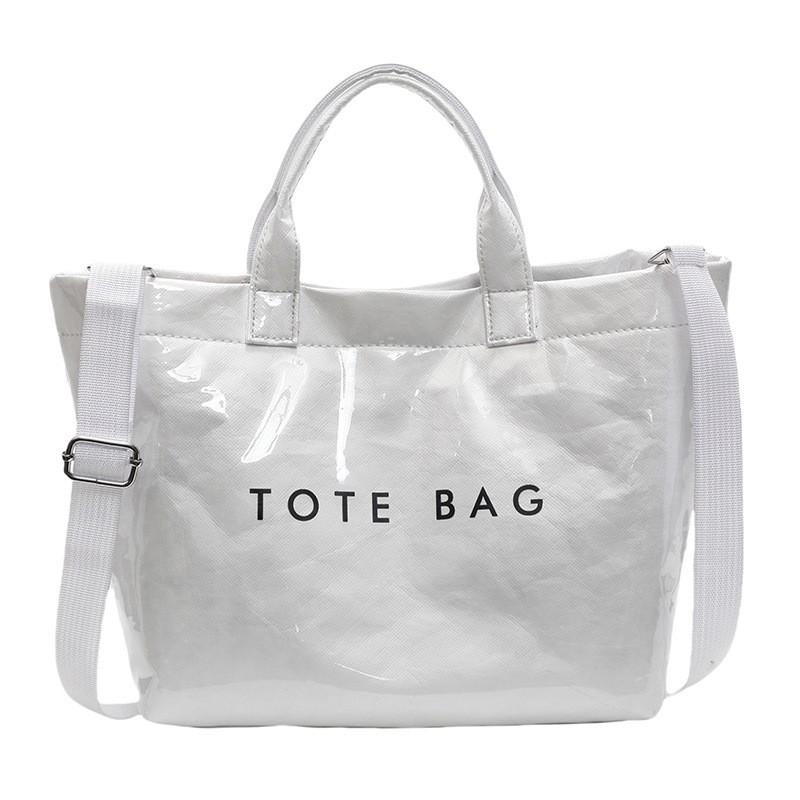 Large Capacity Kraft Paper Jelly Bag PVC Transparent Waterproof Tote Shoulder Crossbody Commute Travel