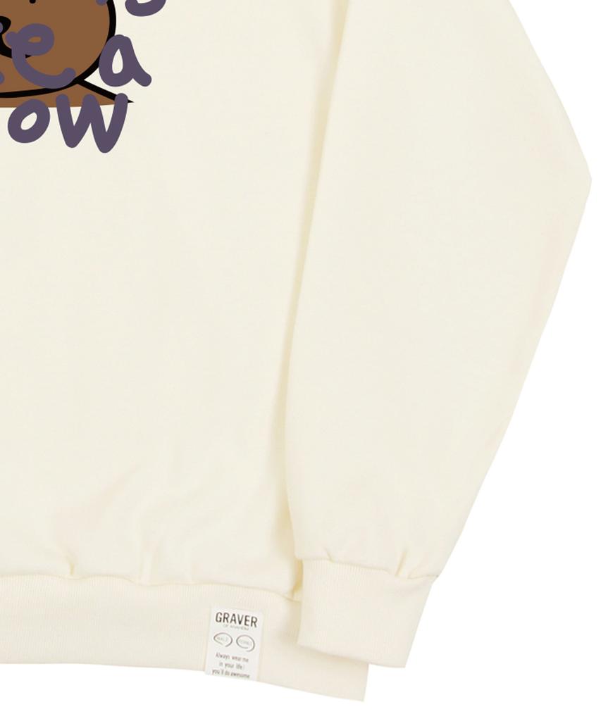 GRAVER [Unisex] Big Drawing Letter Bear Sweatshirt_Cream/Purple Logo