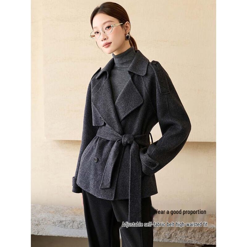 MOHAN YIMEI 2025 Winter Wool Blend Double-Faced Belted Trench Coat