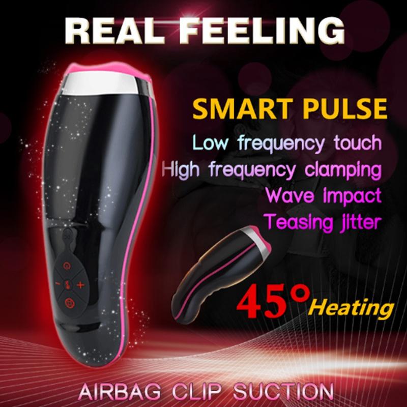 Automatické vyhřívání Sání Mužský Masturbátor Cup Smart Pulse Baterka Vibrátor Vagina Skutečná Pussy Sex Machine Kouření Sexuální hračky pro muže