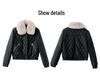 Women's Winter Korean Style PU Leather Coat with Fleece Lining and Fur Collar