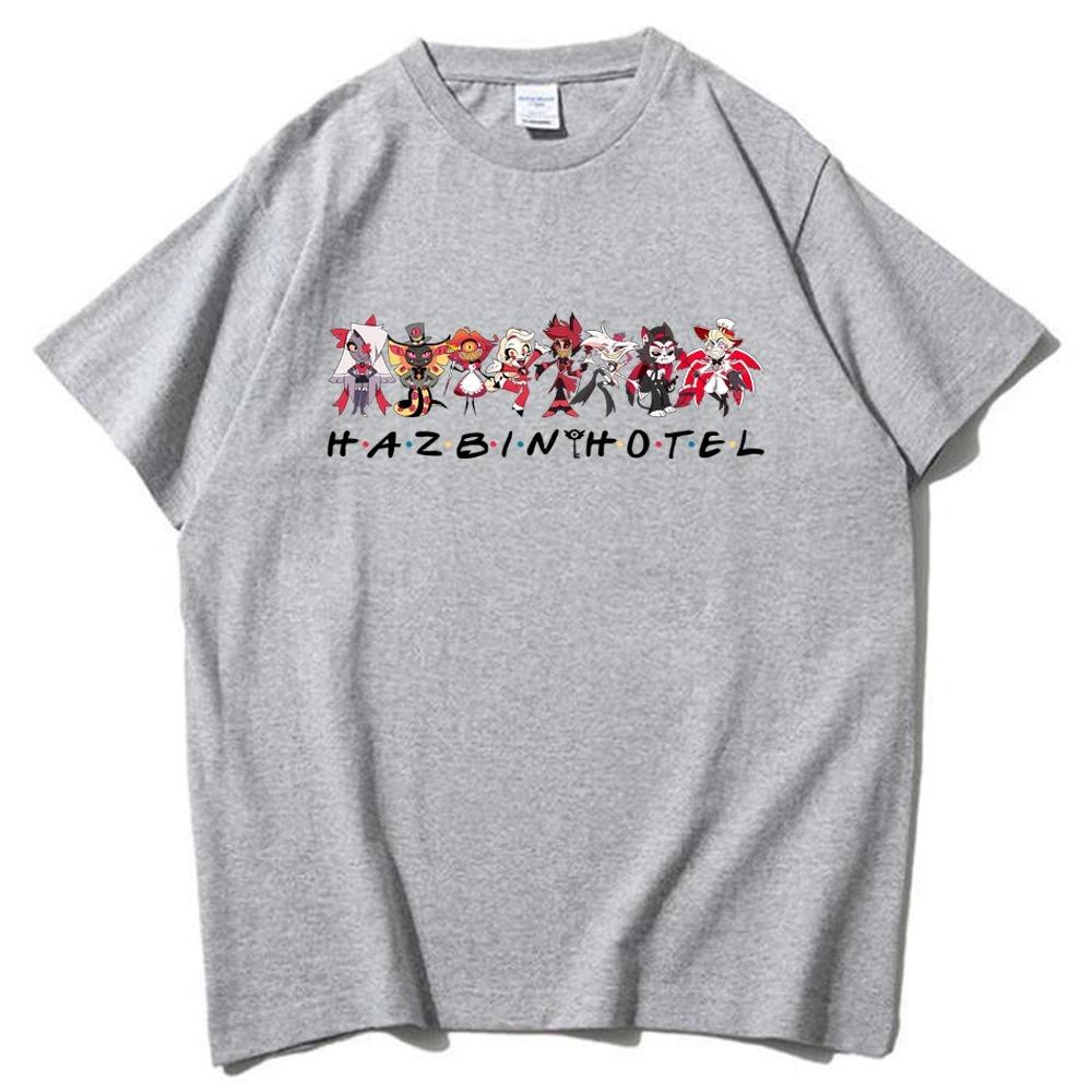 Camiseta Estampada Gráfica Hazbin Hotel Anima Cuello Redondo Manga Corta Unisex Moda Casual Algodón Camiseta Oversize Harajuku