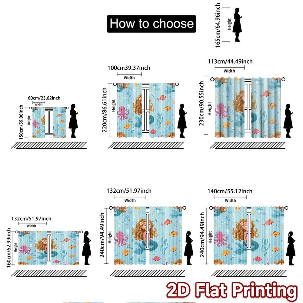 2pcs, 2D FLAT PRINTING Curtains (Without Rod) Ocean Fantasy Christmas Festival Fashion Curtains Polyester Curtains Decorations