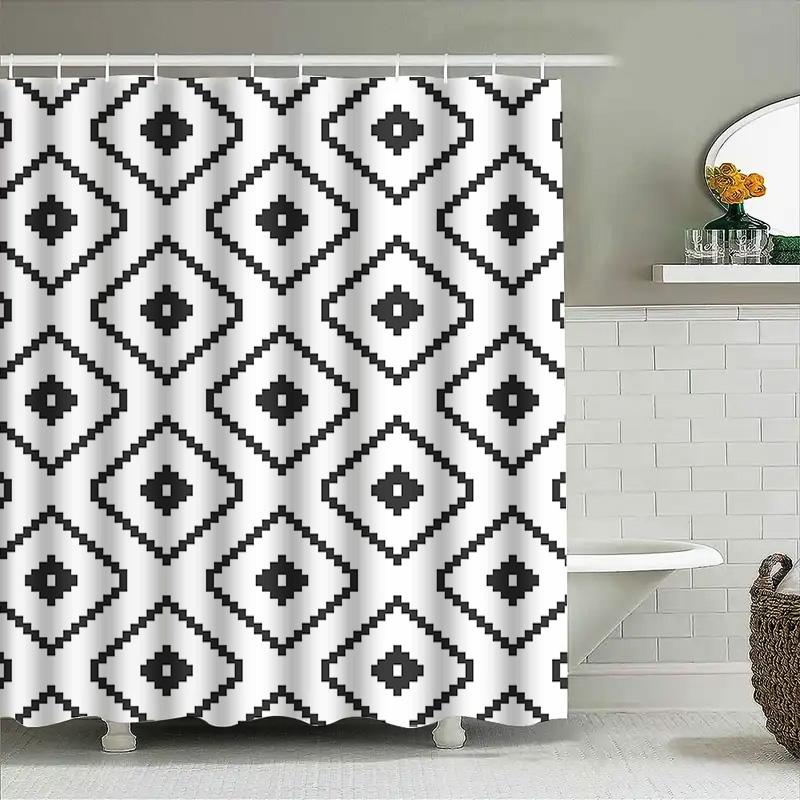 Modern Geometric Black White Shower Curtain For Bathroom Decor Extra Long Waterproof Washable Fabric 72X84 Inches (183 X 213Cm)