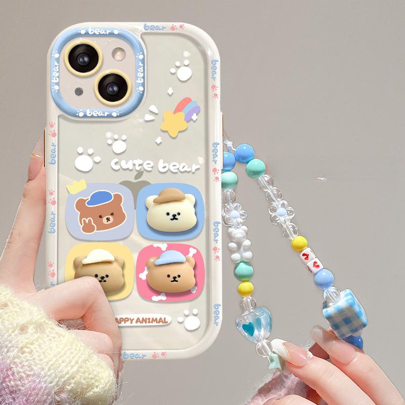 Applicable To Apple 14promax Mobile Phone Case IPhone 13 Full Cover Anti-fall 12 Silicone Cute Bear Doll Pendant