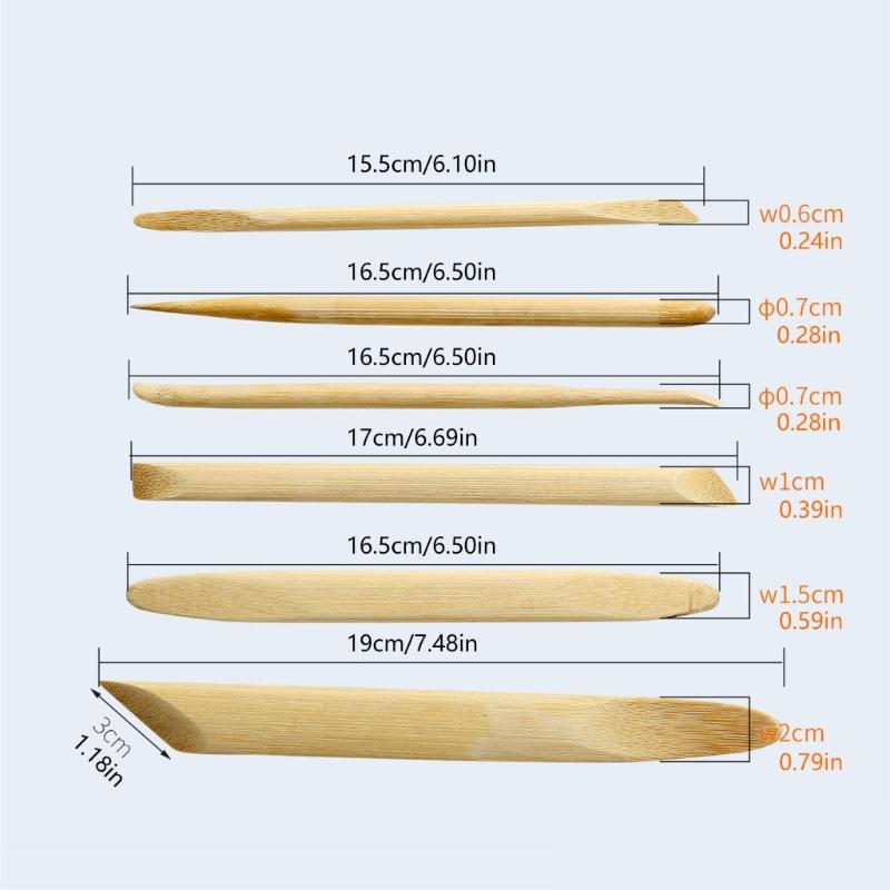 Set of 6 Wood Pottery Craft Trimming Tools with Mixed Tip, Clay Carving Tools for Ceramic Pottery Shaping Smoothing Project