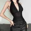 European and American style spring new women's clothing solid color slim fit street fashion neck sexy halter vest women