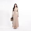 Khaki V-neck Long-sleeve Knit Dress for Women, Slim Fit, Hip-hugging, Ideal for Early Autumn/Winter as Base Layer or Inner Wear.