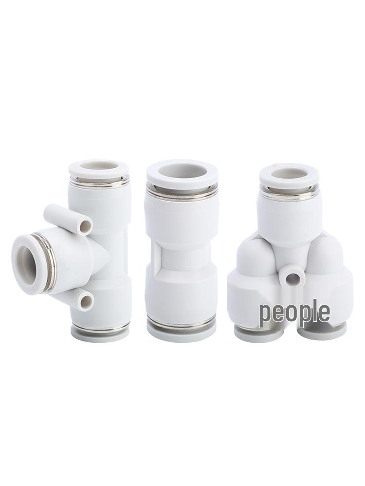 Pneumatic Quick Connect Tee, White Plastic, Straight Push-in, Sizes: 4-16mm