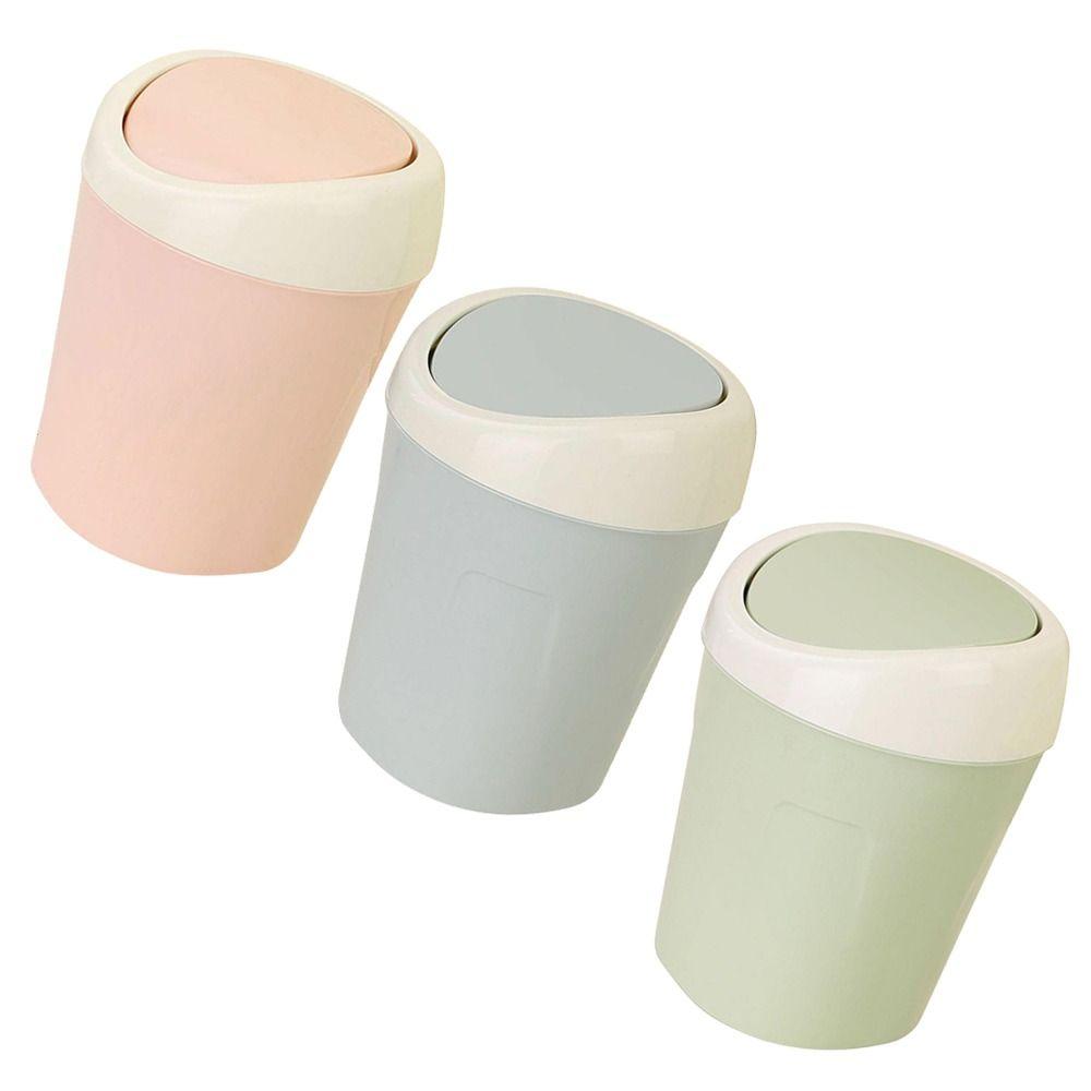 3pcs With Lid Desktop Trash Can Plastic Countertop Trash Bin Portable Waste Container Dorm Room