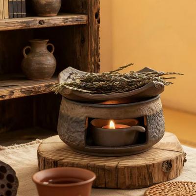 Estufa Cerámica Aromaterapia Quemador Aceite Esencial Portavelas de Té Calentador de Tetera Kit Quemador Incienso Zen para Fragancia Hogar Meditación Relajación