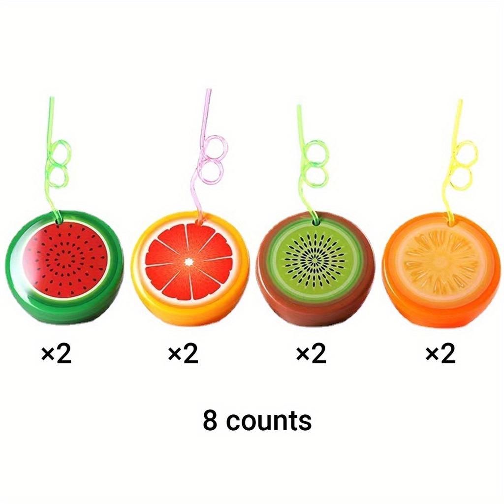 8pcs Creative Cartoon Fruit-Shaped Cups with Straws , Watermelon, Lemon, Orange, Kiwi Design , Reusable Plastic Food-Safe Drinking Cups