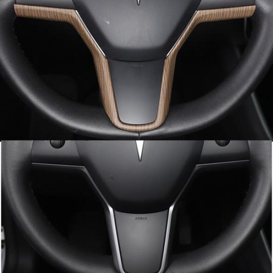 ABS Pear Wood Steering Wheel V-Shape Frame Trim Cover For Tesla Model 3 Y 17-21