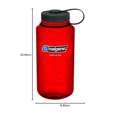 Nalgene Sustain Tritan BPA-Free Water Bottle Made with Material Derived from 50% Plastic Waste, 32 OZ, Wide Mouth, Red