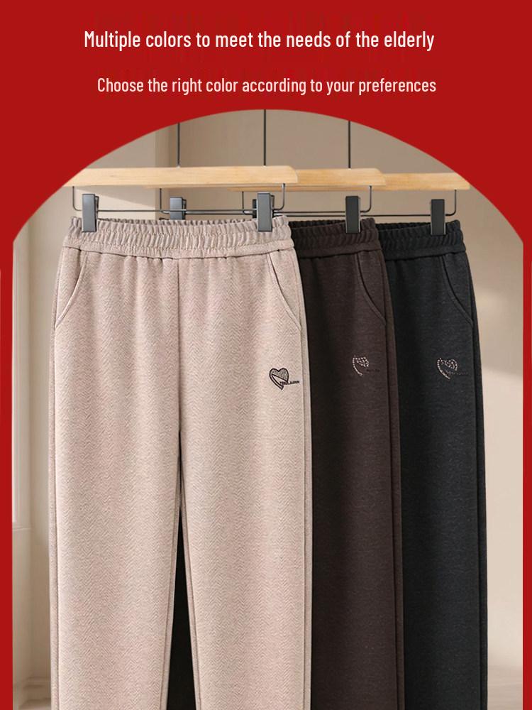 Middle-aged Women's Velvet-Lined Woolen Straight-Leg Pants for Autumn/Winter