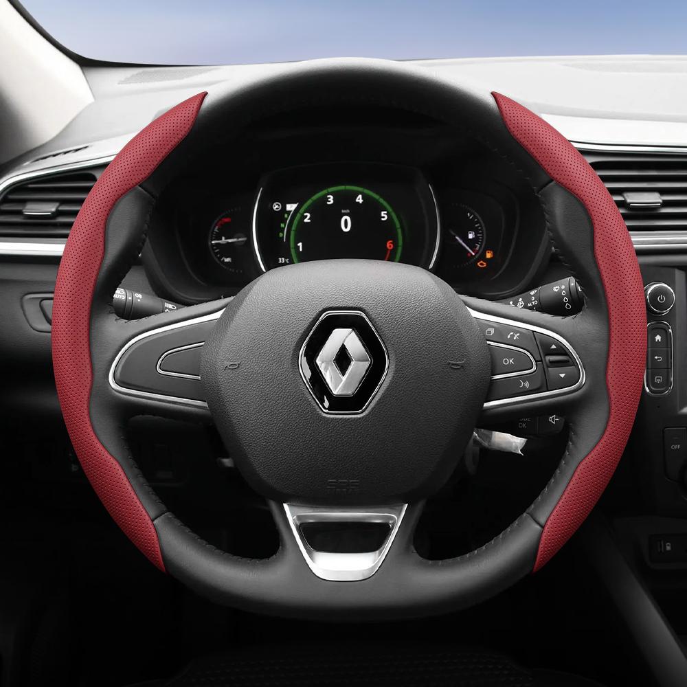 BHA1 Suitable for Renault Breathable Hole Leather Steering Wheel Cover Segmented Quick Release Design Non-Slip and Durable Megane 3 2 4 Clio4 5