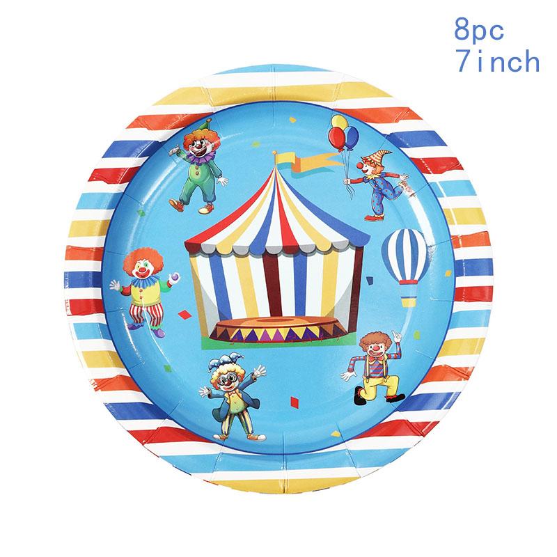Circus Theme Birthday Disaposable Tableware Children's Day Circus Clown Plates Cups Napkins Kids Boys Happy Birthday Party Decor