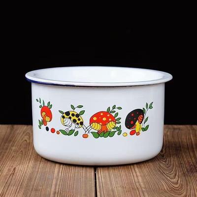 Shangqi Nostalgic Large Enamel Bowl Set with Lid & Lanyard (Random Floral Pattern)