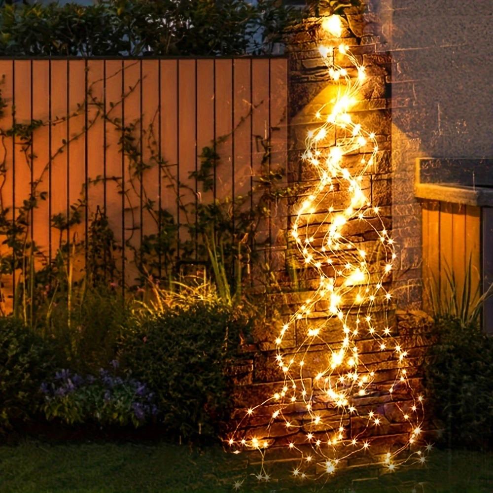 1pc 200/300LED Solar Copper Wire Horsetail String Light Outdoor Garden Tree Cane Fairy Lamp For Home Wedding Festival Decoration