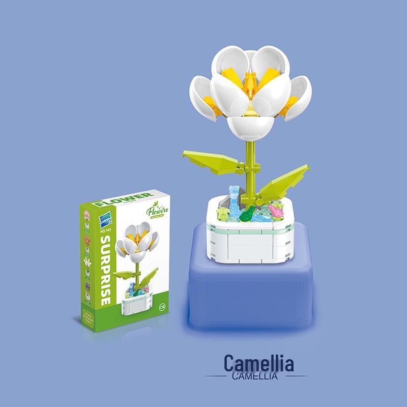 Kids' Educational Interlocking Building Blocks - Flower Potted Plant (Rose & Epiphyllum) Compatible with Top Building Block Models