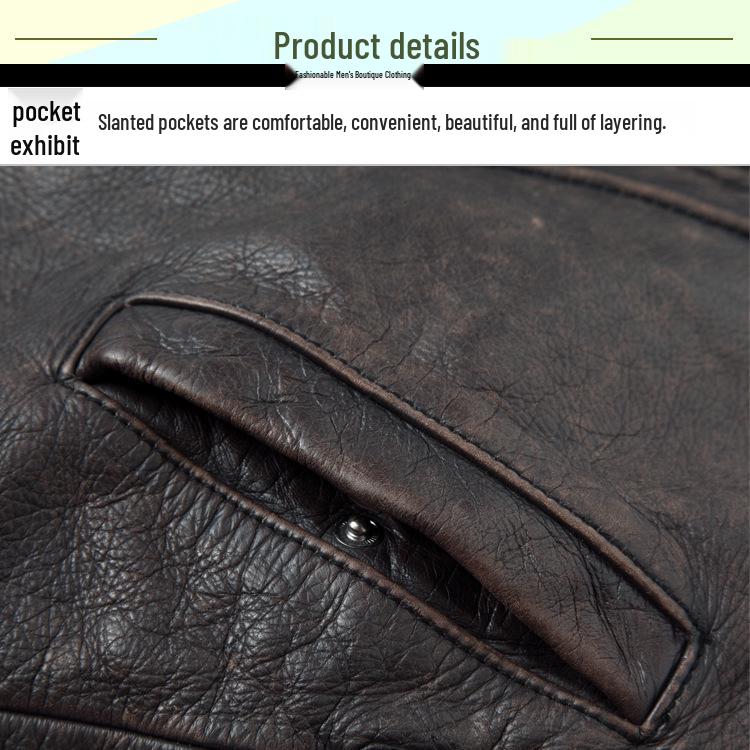Men's Distressed Cowhide Leather Motorcycle Jacket - European & American Style