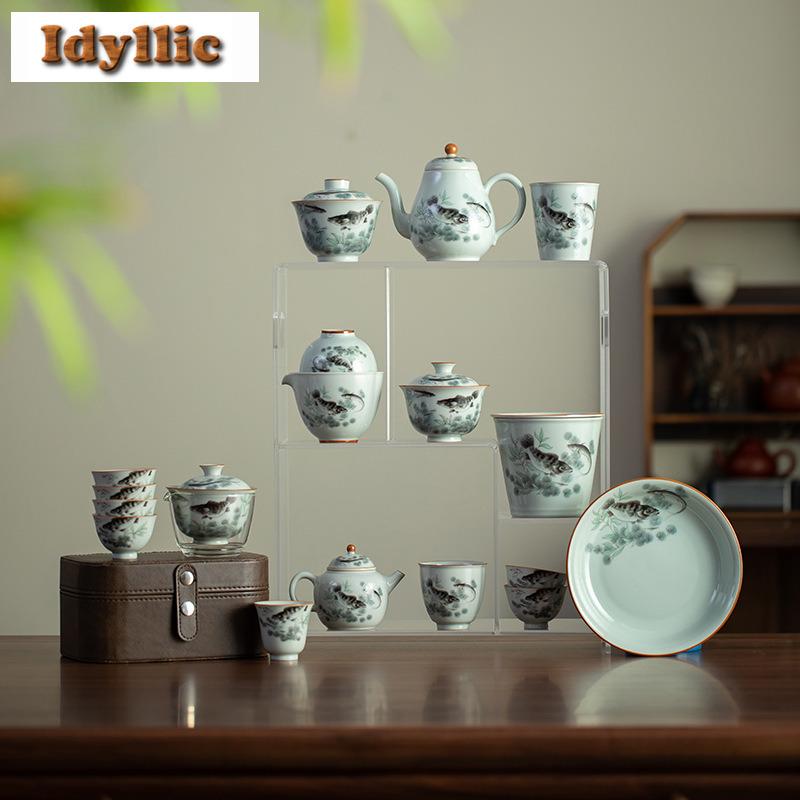 2 Stück/Los Antike Blaue Unterglasurfarbene Mandarinfisch Teetasse Retro Teeschale Tasse Teeverkostung Duftbecher Chazhan Meistertasse 40ml