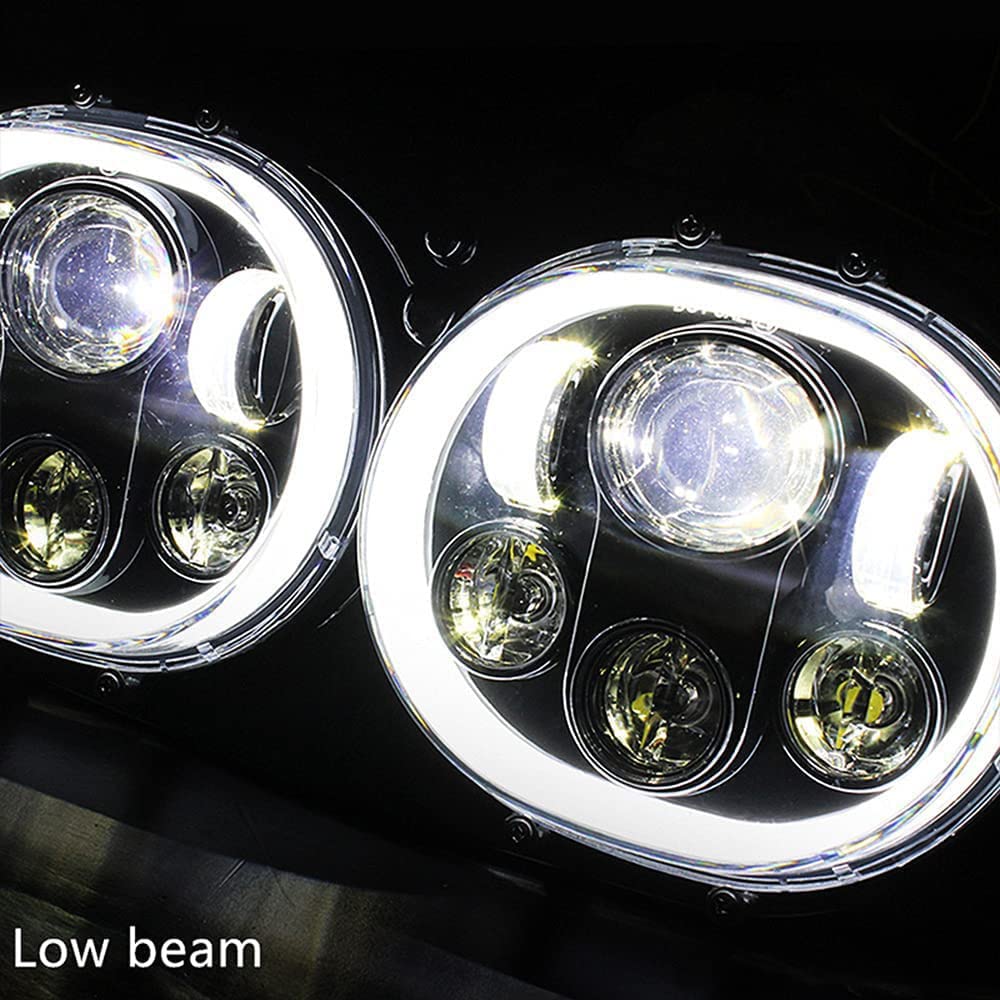 Ranzek Motorcycle Double LED 5 90W LED Headlight with Angel 1 Halo and Dual Lights for Harley Road Glide Headlamp, 3/4" Eyes, Set, 5.75" 2004-2013 (A)