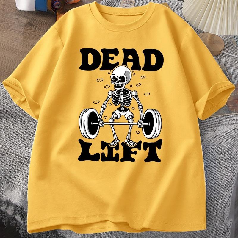 Dead Lift Skeleton Graphic T Shirts Unisex Gym Pump Cover Funny Workout TShirt Weightlifting Retro Trendy Loose Tshirt Clothes