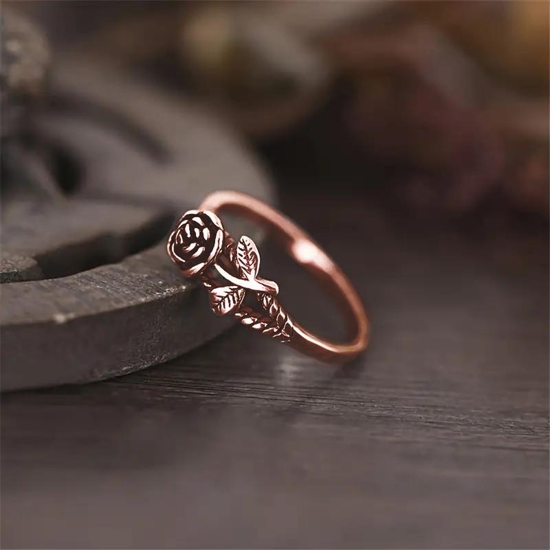 

Huitan Vintage Rose Rings Women Exquisite Flower Shaped Metal Rings Daily Wear Aesthetic Accessories Party Ancient Retro 9