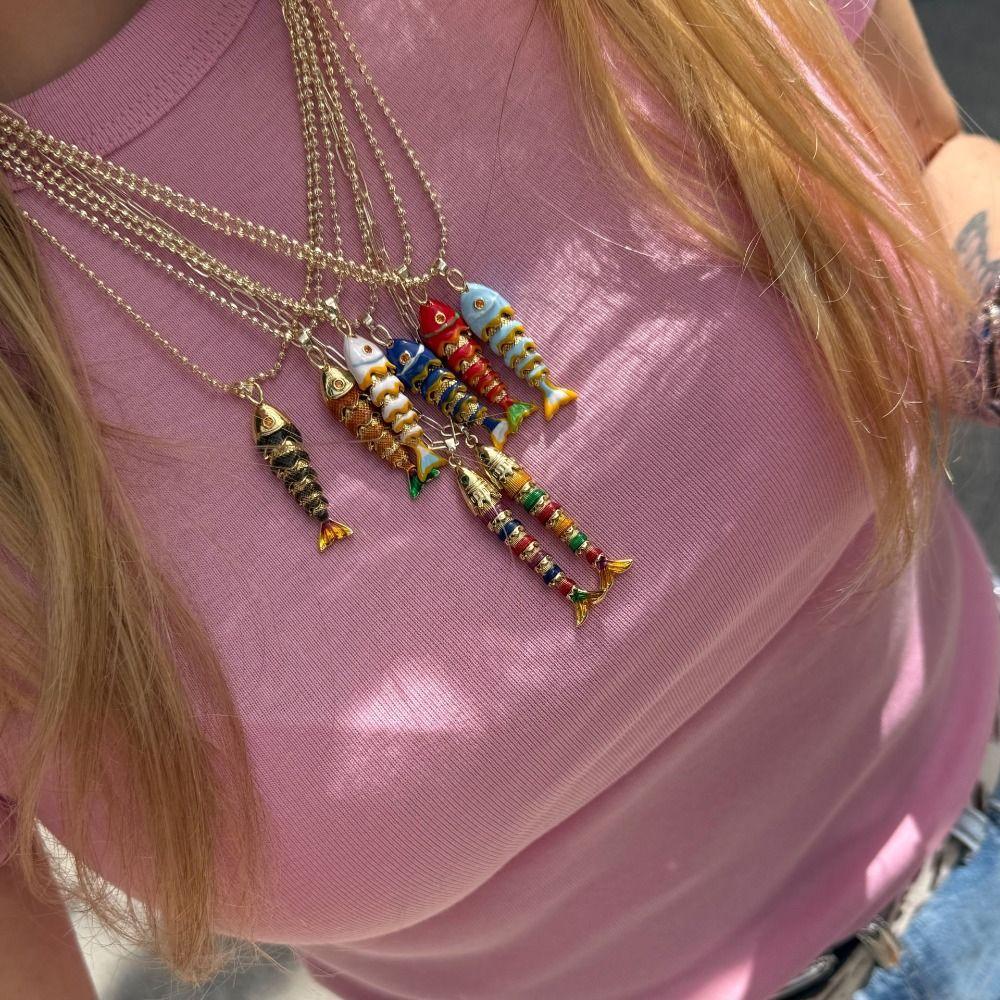 Goldfish Nylon Rope Necklace Marine Organism Charms Ocean Series Necklace Girls