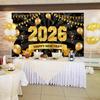 Happy New Years Eve Supplies 2026 - Black and Gold Large New Years Backdrop 2026, New Year Eve Banner Party Decorations 2026 Party Decor for Adults