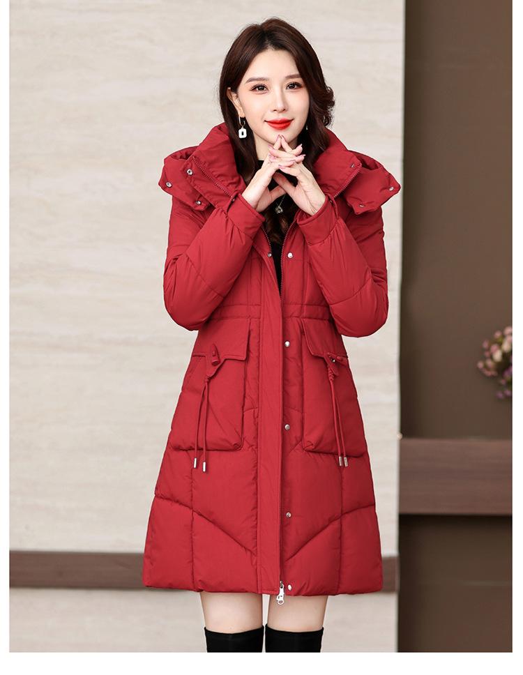 Módní péřová bunda pro ženy střední délky stylová zeštíhlující zesílená teplá zimní bunda