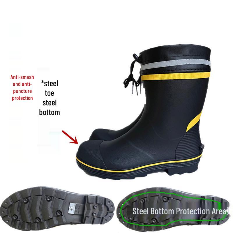 Men's Puncture-Resistant Steel Toe Rain Boots – Mid-Calf Rubber Work Shoes for Construction & Fishing
