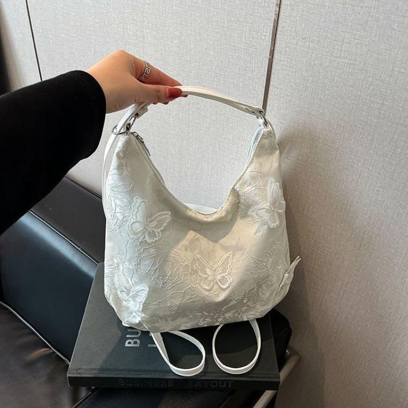 

Женская сумка через плечо с вышивкой в стиле ретро, сумка-тоут New Tide через плечо с бабочкой 2025 года, многофункциональная женская сумка в китайском стиле для поездок на работу и дальних поездок белый